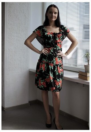 VINTAGE 70'S MIDI BLACK FLOWER PRINT DRESS