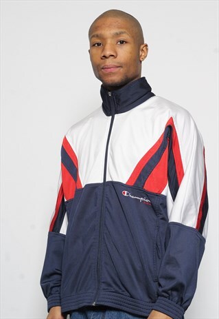 VINTAGE CHAMPION LOGO TRACK JACKET BLUE WHITE