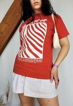 Vintage Y2K 00s red zebra print cotton t-shirt tee