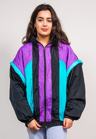 VINTAGE 90'S COLOURBLOCK SHELL TRACKSUIT JACKET