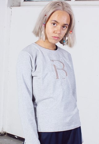 VINTAGE BURBERRY GREY EMBROIDERED TOP