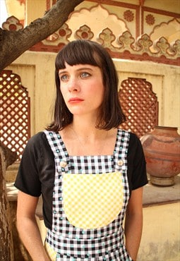 Sophia Black & White Gingham Playsuit with Yellow Pockets