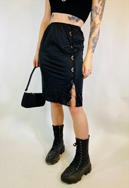 Vintage 90s 00s Y2K Satin Black Lace Party Slip Skirt