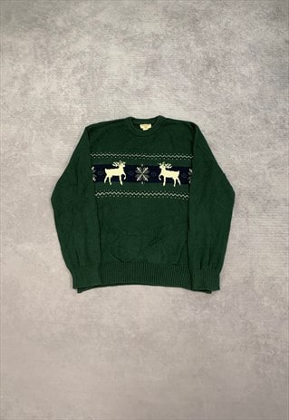 DOCKERS KNITTED JUMPER REINDEER PATTERNED SWEATER 