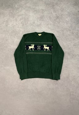 Dockers Knitted Jumper Reindeer Patterned Sweater 