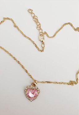 Baby Pink Rhinestone Sparkly Heart Pendant Necklace