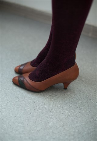VINTAGE 90'S BROWN LEATHER PATCHES MID-HEELED SHOES