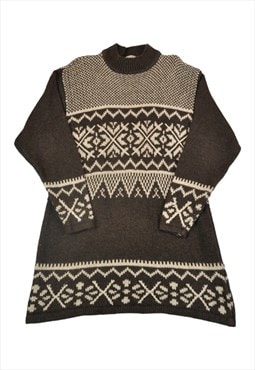 Vintage Knitwear Sweater Retro Pattern Brown Ladies Large