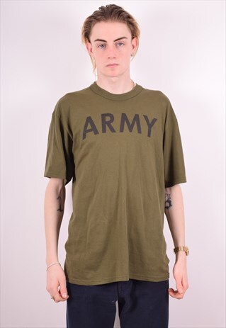 MENS VINTAGE ARMY T-SHIRT TOP MEDIUM GREEN 90S