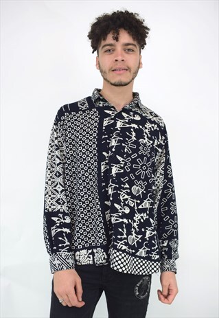 VINTAGE 90'S BLACK & CREAM PATTERNED SHIRT