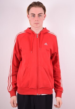 ADIDAS MENS VINTAGE HOODIE JACKET MEDIUM RED 90S