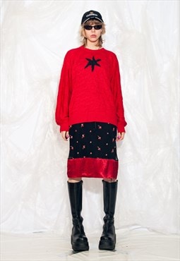 Vintage 80s Reworked Oversized Jumper in Red Wool Star