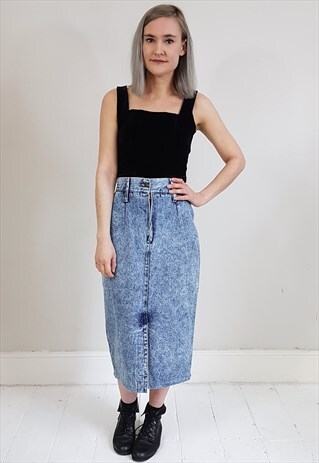VINTAGE 80'S WASHED OUT DENIM PENCIL SKIRT