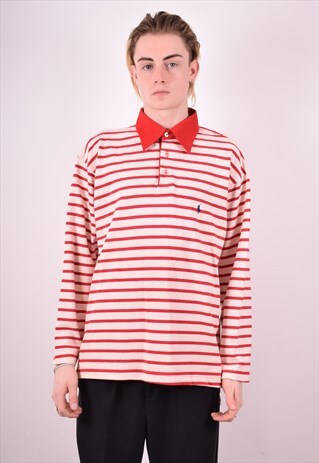 POLO RALPH LAUREN MENS VINTAGE POLO SHIRT LONG SLEEVE XL RED