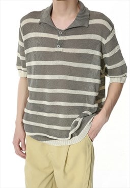 Men's Striped Contrast Color POLO Shirt SS24 Vol.1