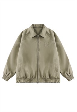 Aviator jacket faux leather solid preppy PU bomber in green