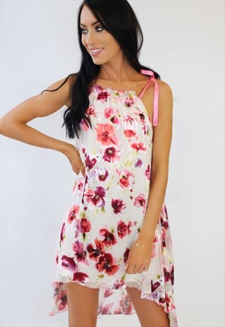 WILDFLOWER PINK FLORAL SILK SUMMER SWING DRESS