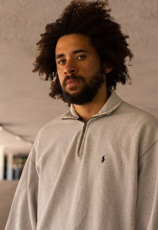 VINTAGE 90'S RALPH LAUREN QUARTER ZIP SWEATSHIRT IN GREY