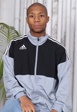 VINTAGE ADIDAS LOGO THREE STRIPE TRACK JACKET BLUE BLACK