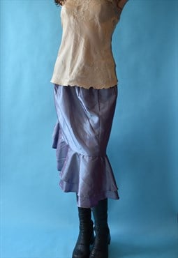 Vintage Y2K Asymmetric Size S Skirt in Iridescent Purple.