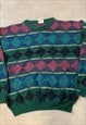 VINTAGE KNITTED JUMPER ABSTRACT PATTERNED GRANDAD SWEATER