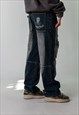 BLUE DENIM 90S BAGGY HIP HOP  CARGO SKATER TROUSERS PANTS