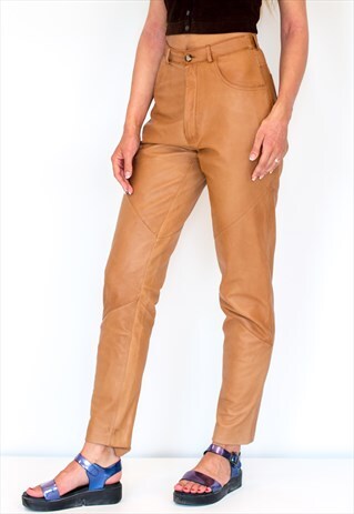 VINTAGE RETRO BROWN FAUX LEATHER TROUSERS