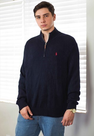 VINTAGE POLO RALPH LAUREN 1/4 ZIP JUMPER LOGO 90S XL 21.6