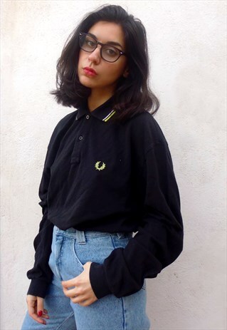 FRED PERRY BLACK OVERSIZE POLO T-SHIRT