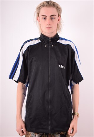 ADIDAS MENS VINTAGE TRACKSUIT TOP JACKET MEDIUM BLACK 90S