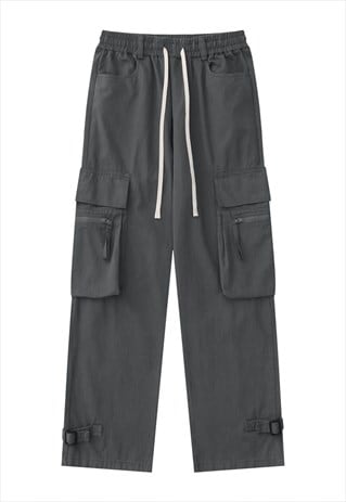 PARACHUTE JOGGERS UTILITY PANTS CARGO POCKET TROUSERS GREY