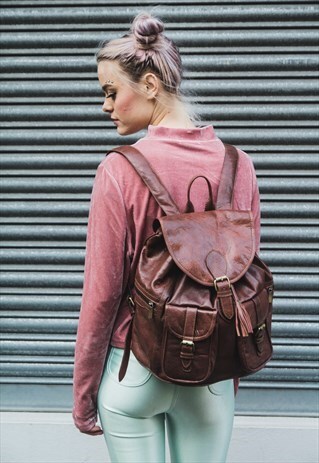 PREMIUM BROWN LEATHER SAFARI RUCKSACK (LARGE)