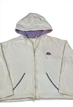 Washed white ellesse logo embroilery full zip up hoodie