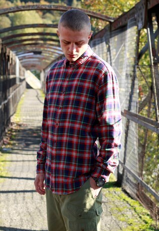 90S RALPH LAUREN RED AND BLACK PLAID CHECK FLANNEL SHIRT