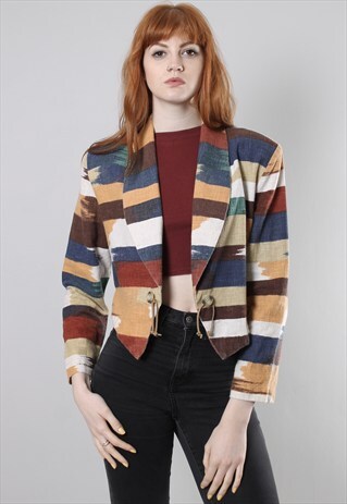 VINTAGE 80S STRIPE PATTERNED DRAPE BLAZER JACKET