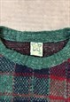 VINTAGE KNITTED JUMPER CHECKED PATTERNED GRANDAD SWEATER