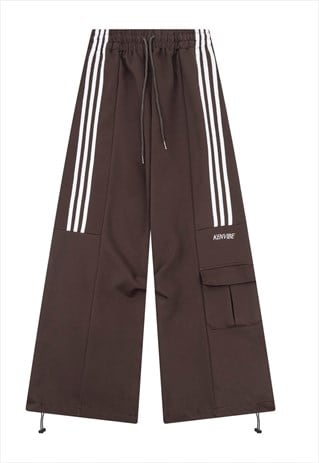 PARACHUTE JOGGERS UTILITY STRIPED PANTS SKATE TROUSERS BROWN