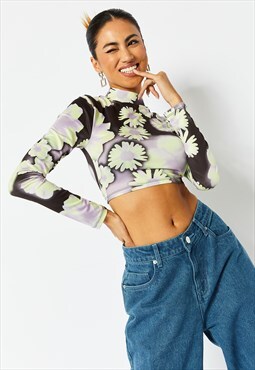 Skinnydip London Open Back Turtleneck Floral Print Top