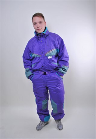 RETRO UNISEX PURPLE SKI SUIT, 80S PLUS SIZE SNOW SUIT