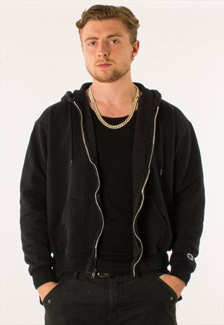 VINTAGE BLACK CHAMPION FULL ZIP HOODIE PULLOVER