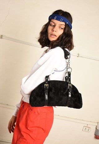 VINTAGE Y2K FURRY KITSCH SHOULDER BAG IN BLACK