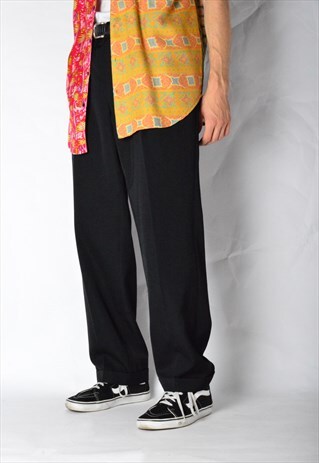 VINTAGE 90S BLACK MINIMALIST WOOL BLEND PANTS