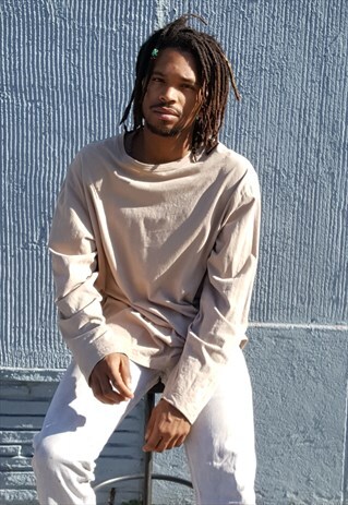 90S SKATER SPORTSWEAR BEIGE LONG SLEEVE TEE SHIRT XL