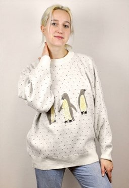 Vintage Funny Funky Christmas Penguin Jumper Sweatshirt 90's