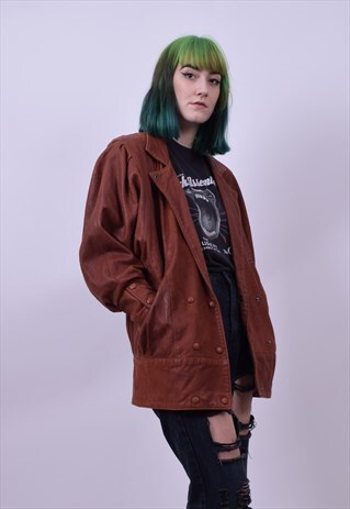 VINTAGE 80'S SOFT BROWN LEATHER COAT JACKET SIZE 8 10 12
