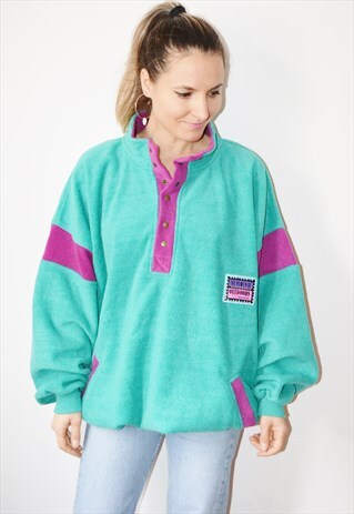 VINTAGE 80S PATTERNED FLEECE 1/4 SWEATSHIRT