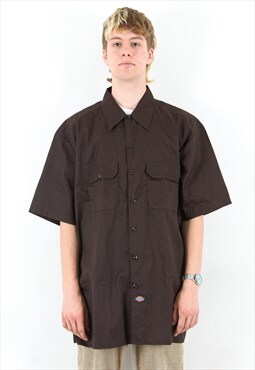 DICKIES Vintage 2XL Men's Brown Button Up Worker Shirt Short
