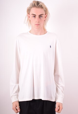 POLO RALPH LAUREN MENS VINTAGE TOP LONG SLEEVE XL WHITE 90S