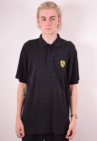 FERRARI MENS VINTAGE POLO SHIRT XL BLACK 90S