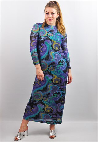 VINTAGE SPARKLY METALLIC 70'S MAXI PARTY PROM COLUMN DRESS
